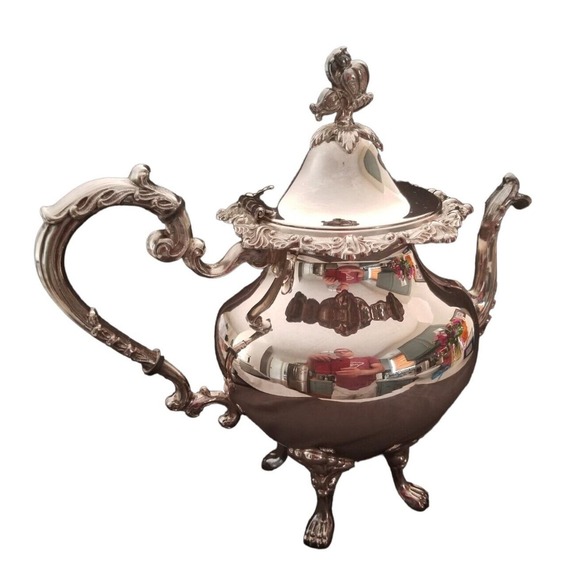 VINTAGE MC Tea Pot‎ Silver On Copper Footed Floral Finial Gorgeous - Picture 1 of 9
